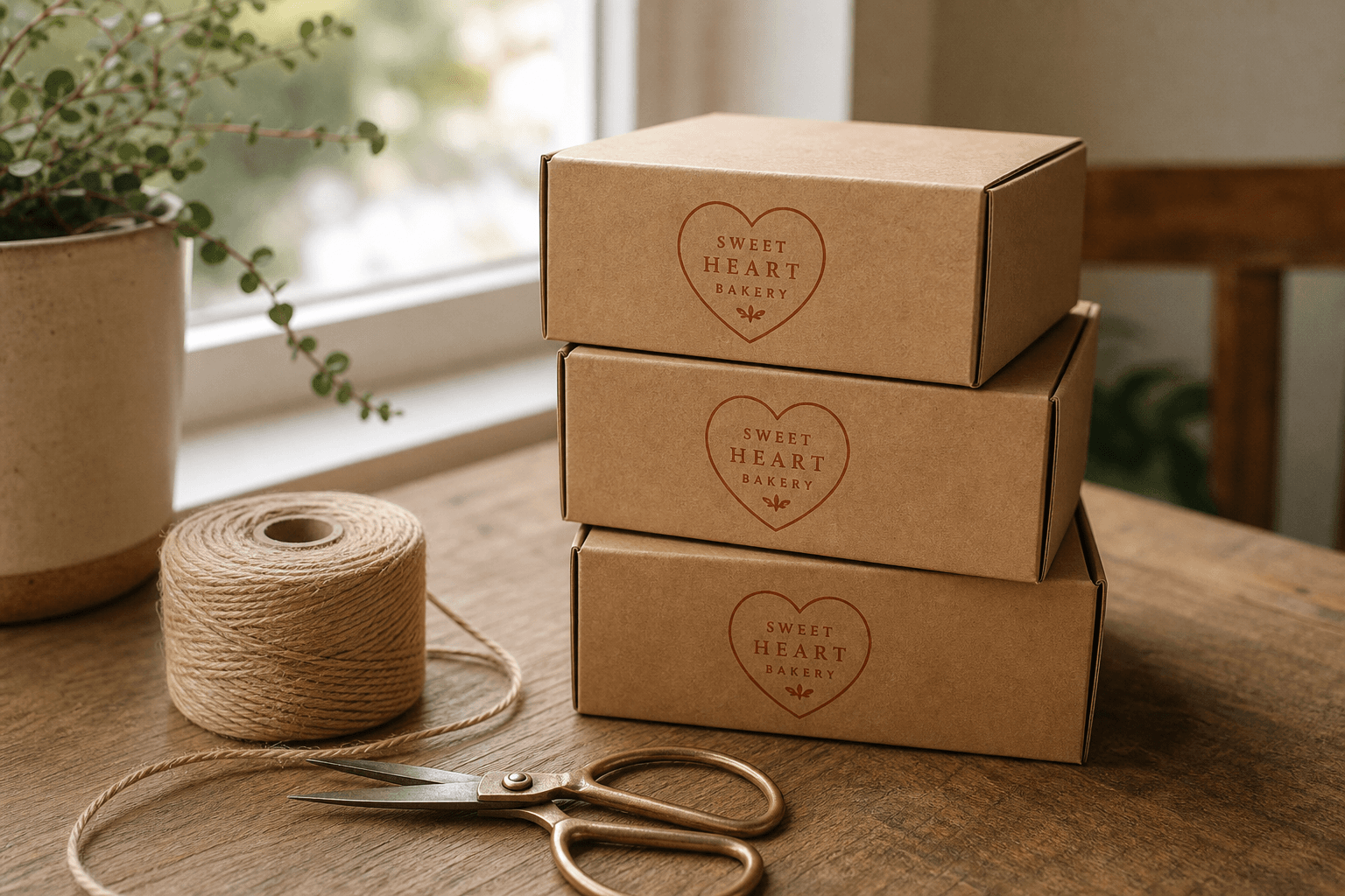A small stack of custom boxes on a home table