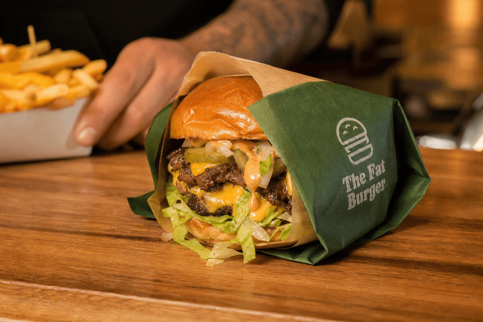Finished branded burger wrap in use